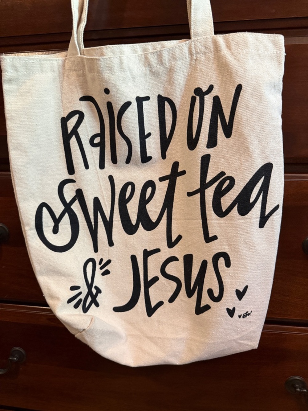 Raised On Sweet Tea & Jesus Canvas Tote Bag - Natural - Picture 2 of 3